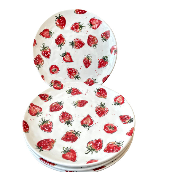 ELI + ANA Handmade Ceramics Strawberry Dinner Plates 11in Set of 4 NEW - Picture 5 of 10